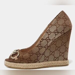 Gucci GG Canvas Charlotte Horsebit Espadrille Wedge